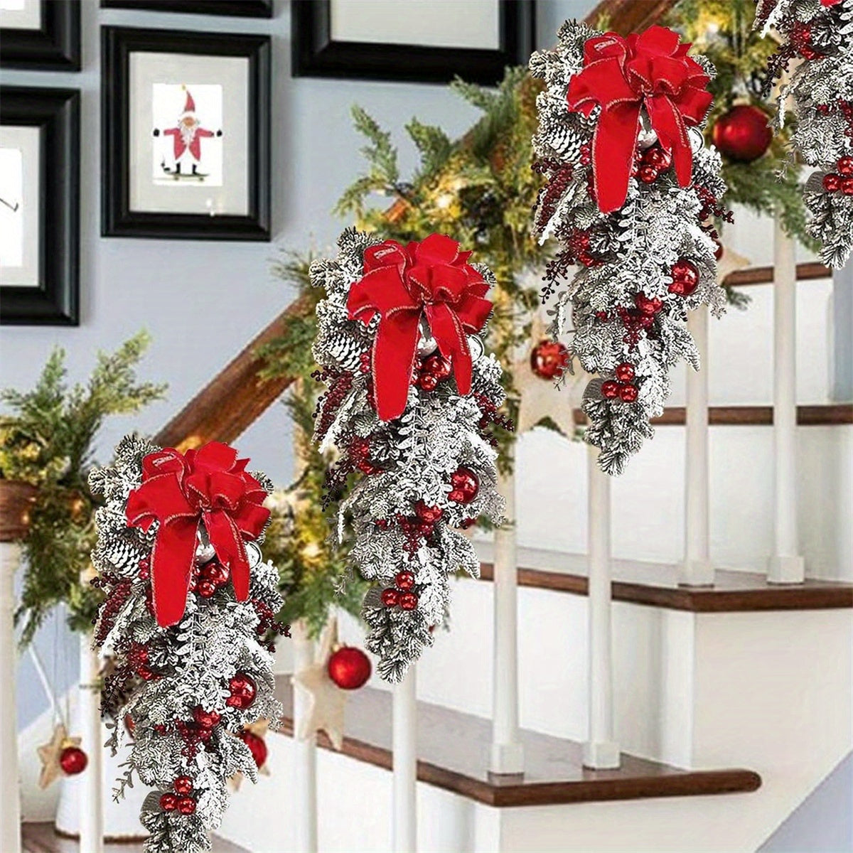 Christmas Wreath Swags With Berries Artificial Staircase Decor