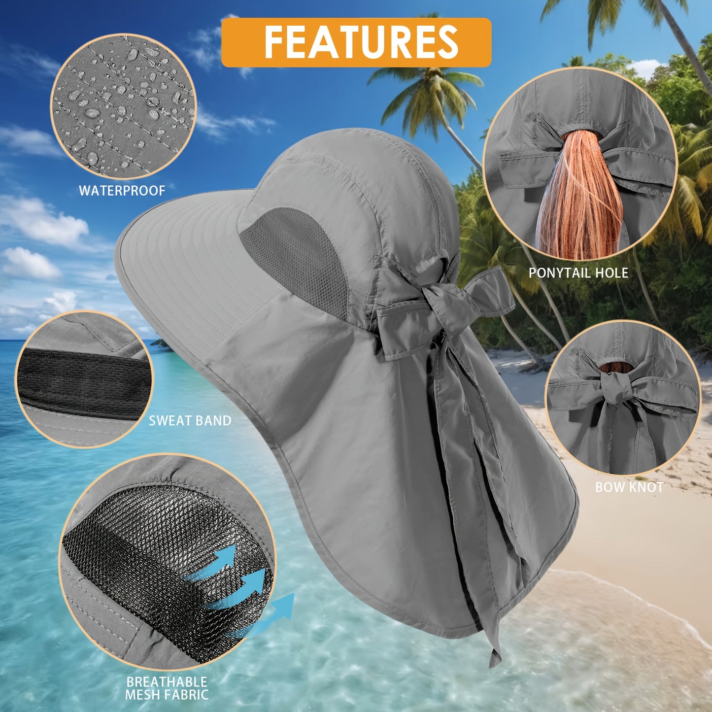 2pcs Pack Womens Sun Hat, Foldable High Quality Wide Brim Bucket Hats with Neck Flap for Summer Beach Fishing Hiking