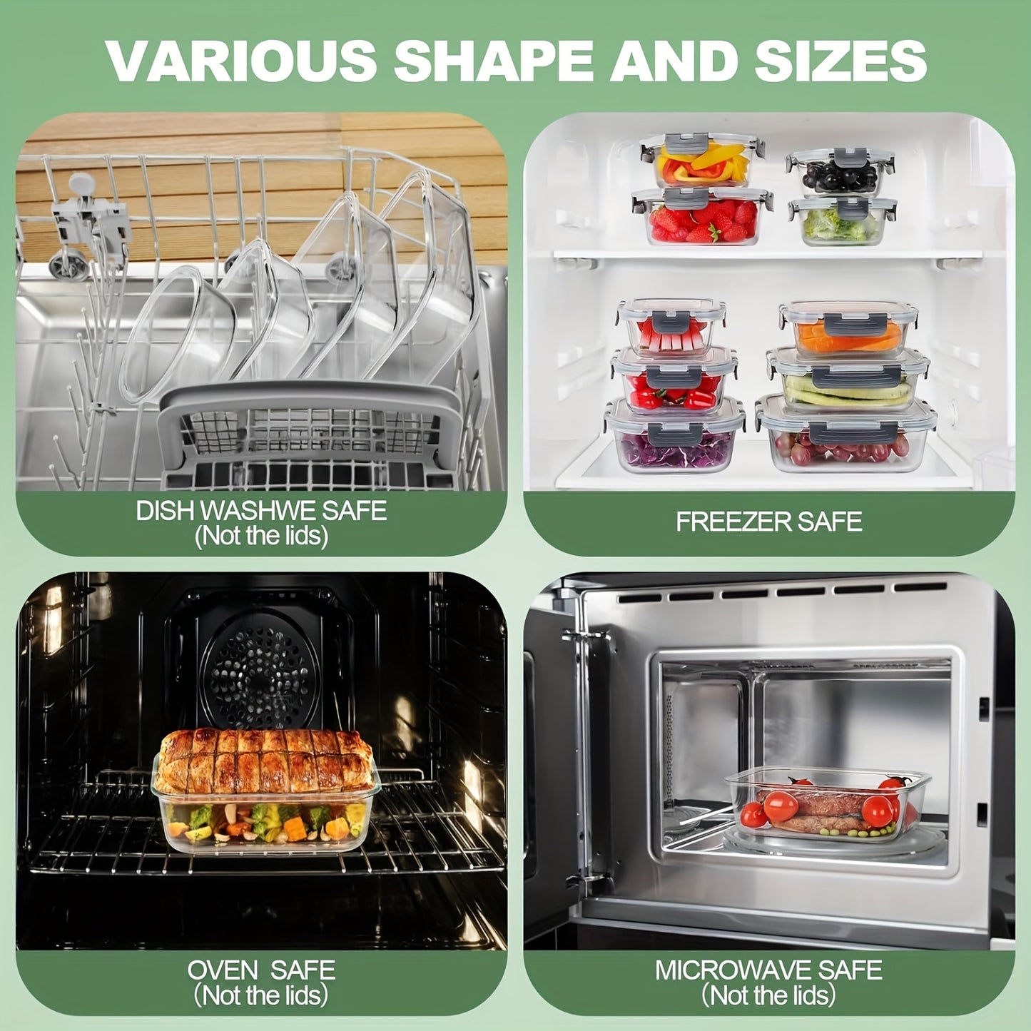 SKROAM Glass Food Storage Containers With Lids Leak Proof
