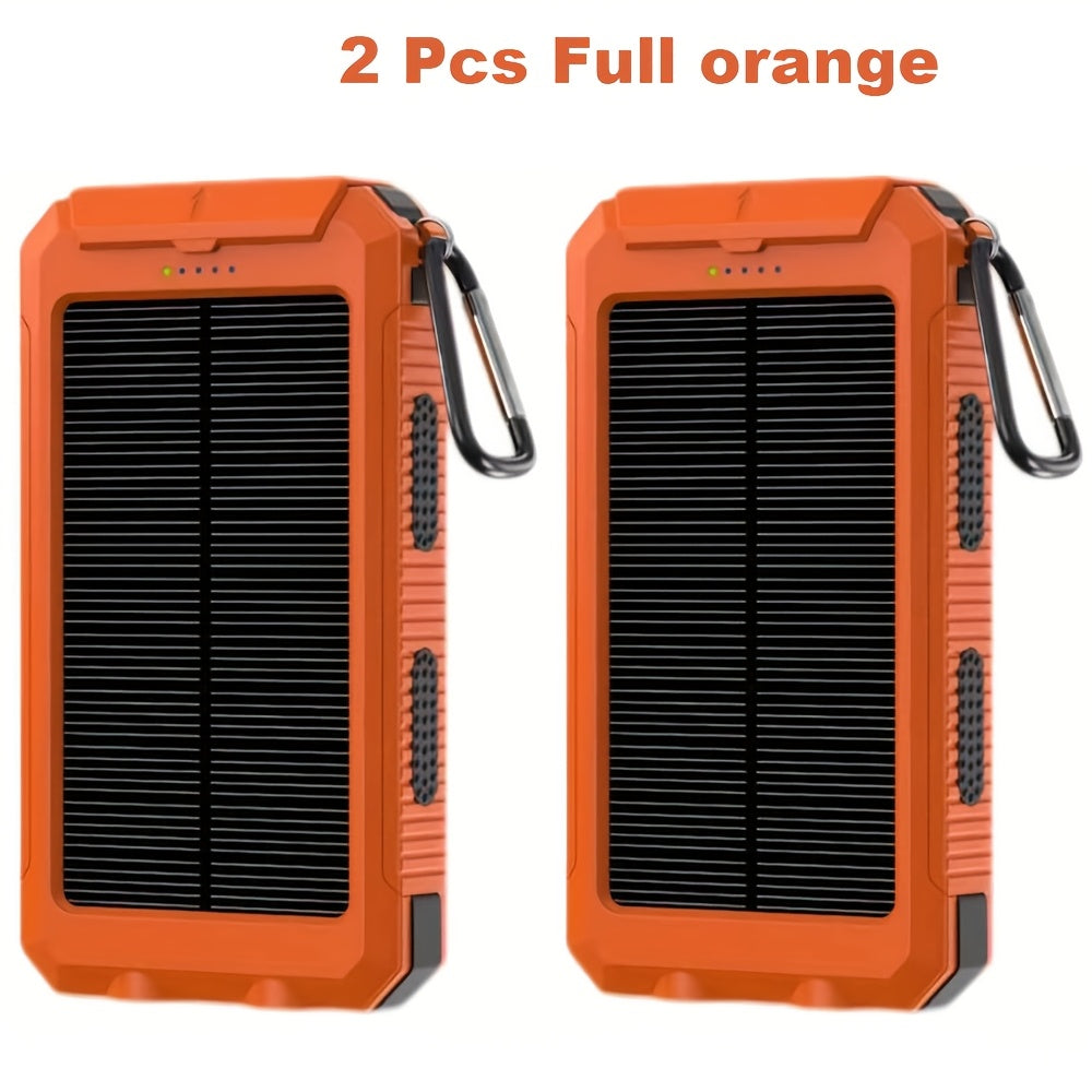 2pcs Solar Charger 20000mAh, Portable Dual USB Output Solar Charging Panel, Fast Charging External Battery Pack, Built-in LED Flashlight Emergency Model for Hiking. (Pack of 2), Solar Battery, Portable Power Station with Sola