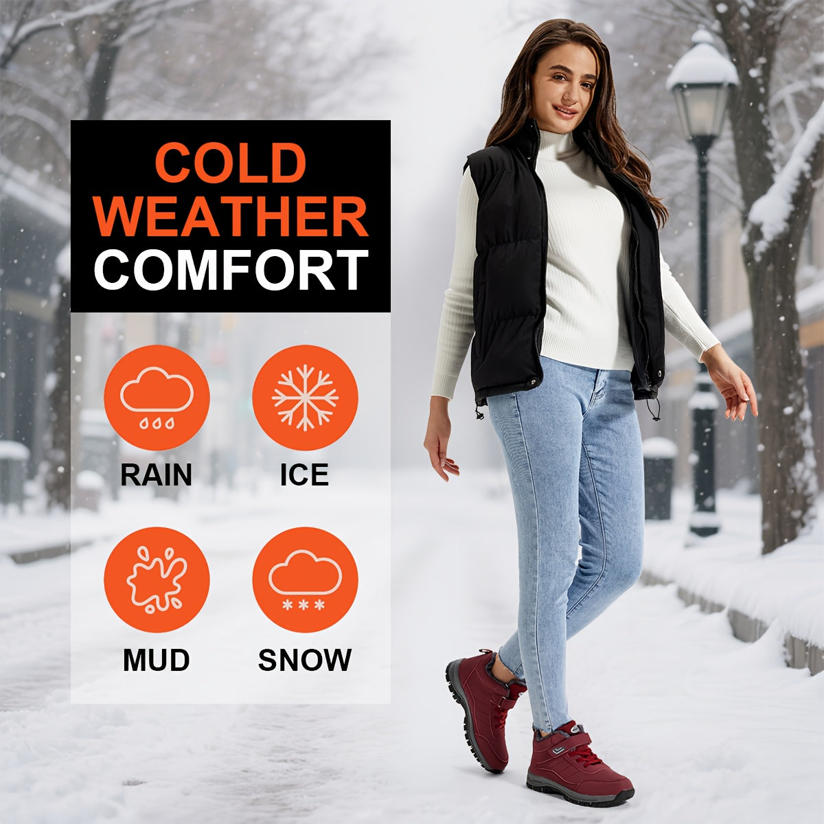 ZUTY Womens Snow Boots Fleece Lined Winter Waterproof Ankle Boot