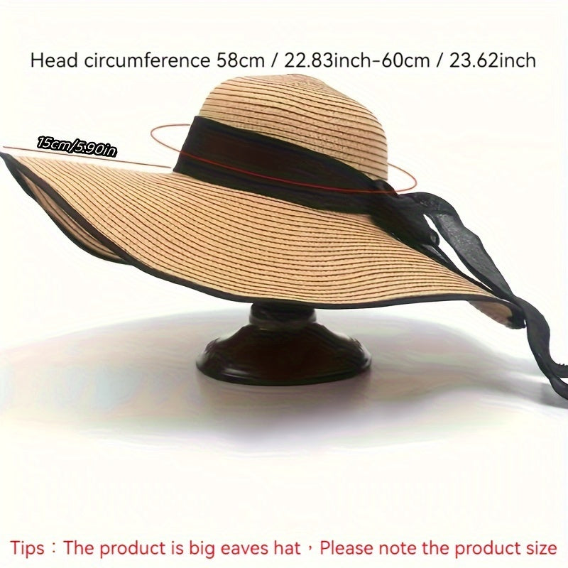 A Women'S Summer Straw Hat Designed for Outdoor Use, Featuring a Wide Beach Strap. It'S Foldable, Lightweight, And Easy to Carry, Making It Perfect for Holidays And Outdoor Events, As Well As a Stylish Accessory