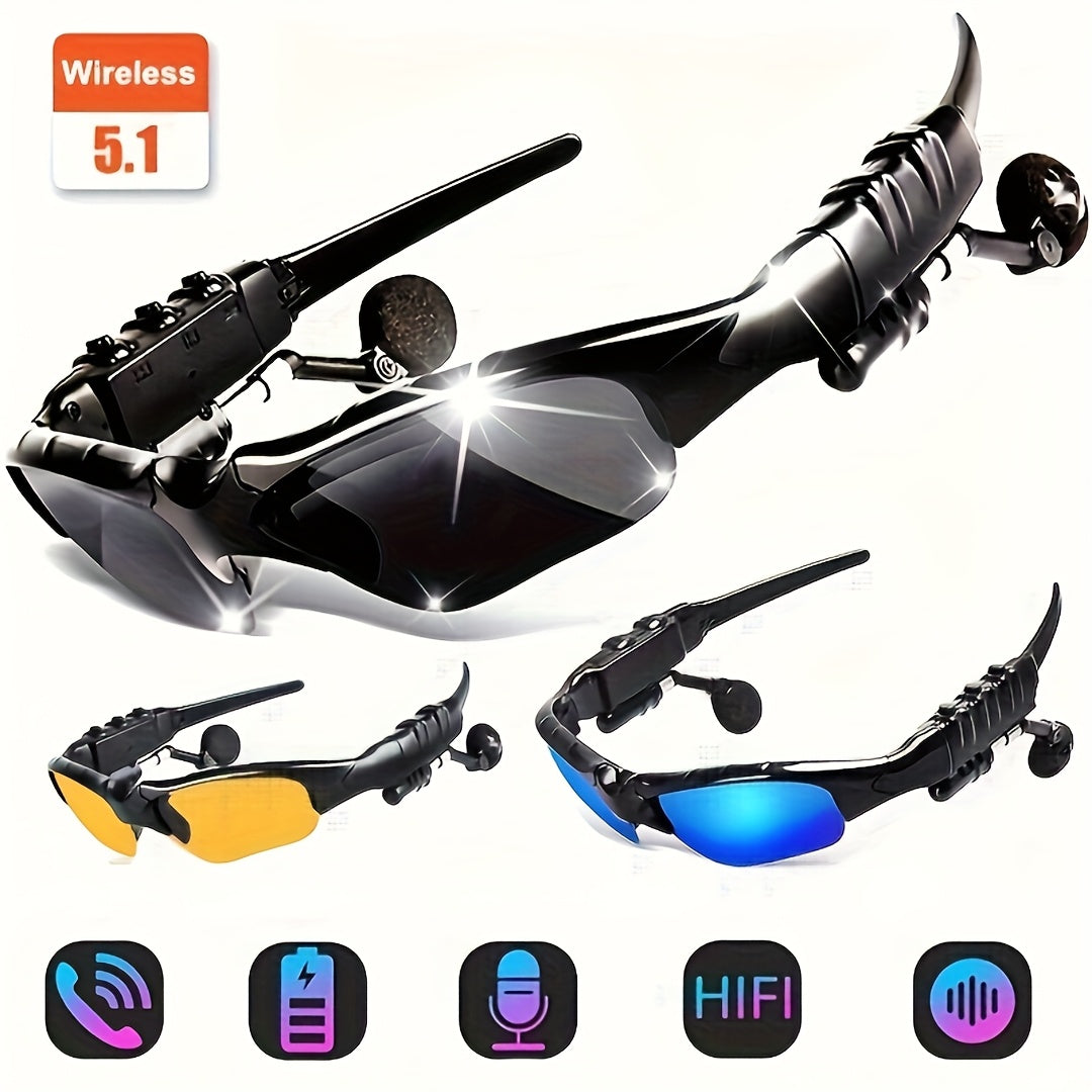 Wireless Glasses Wireless Headset, Support Hands-free Calls And Music, Smart Glasses, Plastic Opening And Closing Design, Volume Control Button, Built-in Condenser Microphone, USB Charging, 30 MAh Rechargeable Polymer Battery