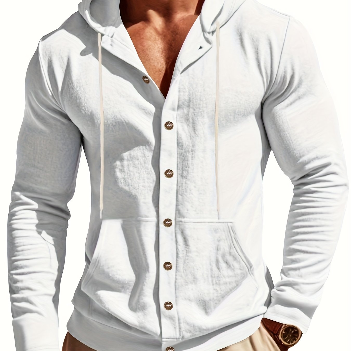Mens Linen Hooded Shirt Casual Outdoor Everyday Wear