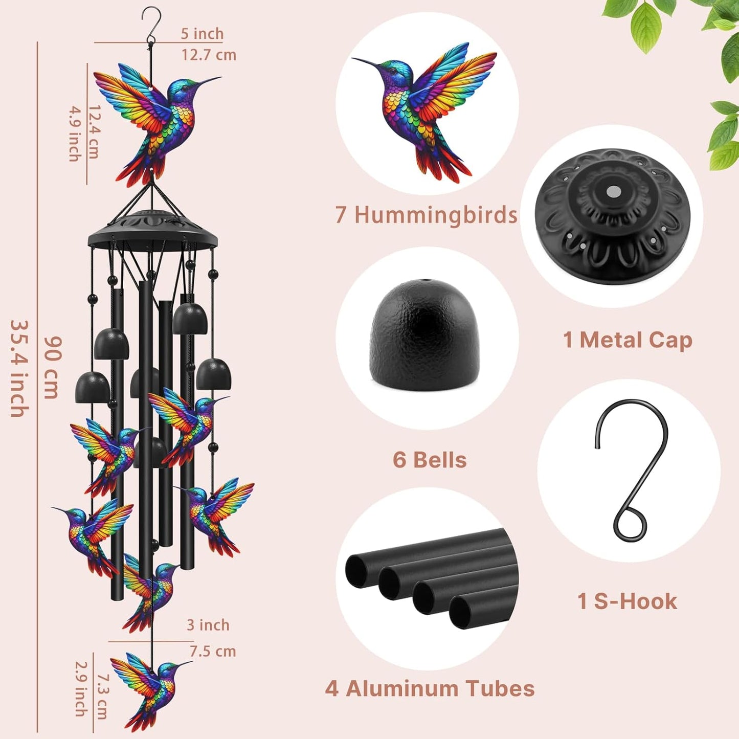 Hummingbird Wind Chimes Outdoor Metal Garden Decor