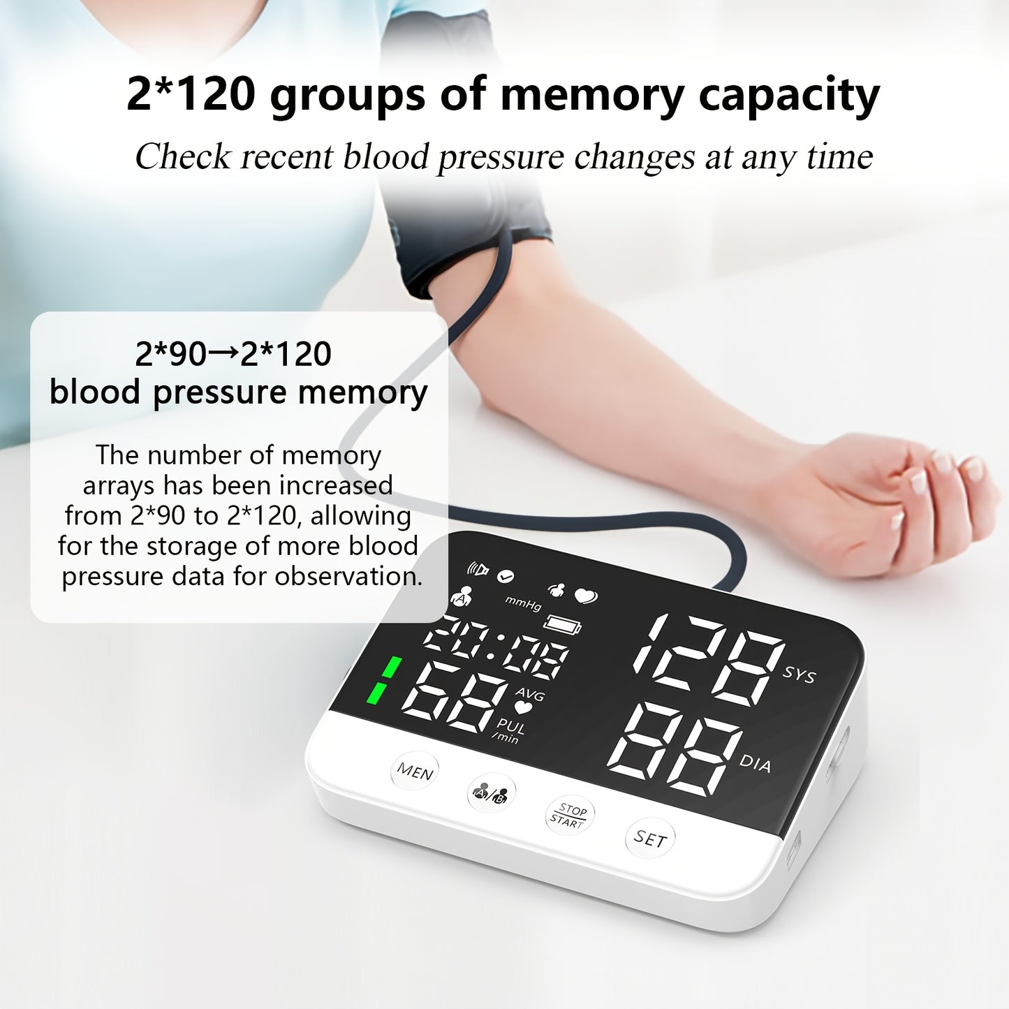 Blood Pressure Monitor with Large LED Backlight Screen On The Upper Arm, 240 Sets Of Memory, Automatic Digital BP Machine with Adjustable BP Cuff.