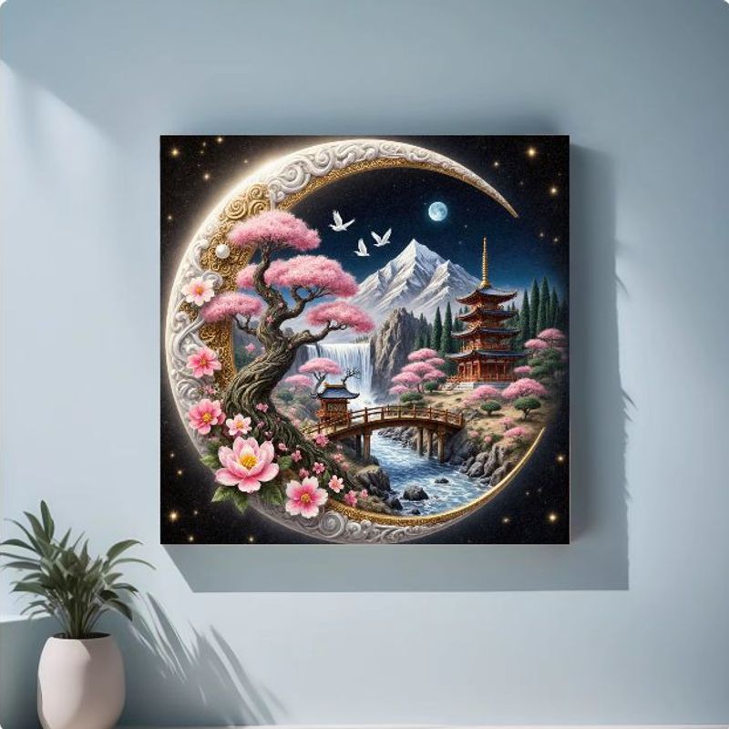 Dreamy Crescent Starry Night Diamond Painting With Scrollwork Frame