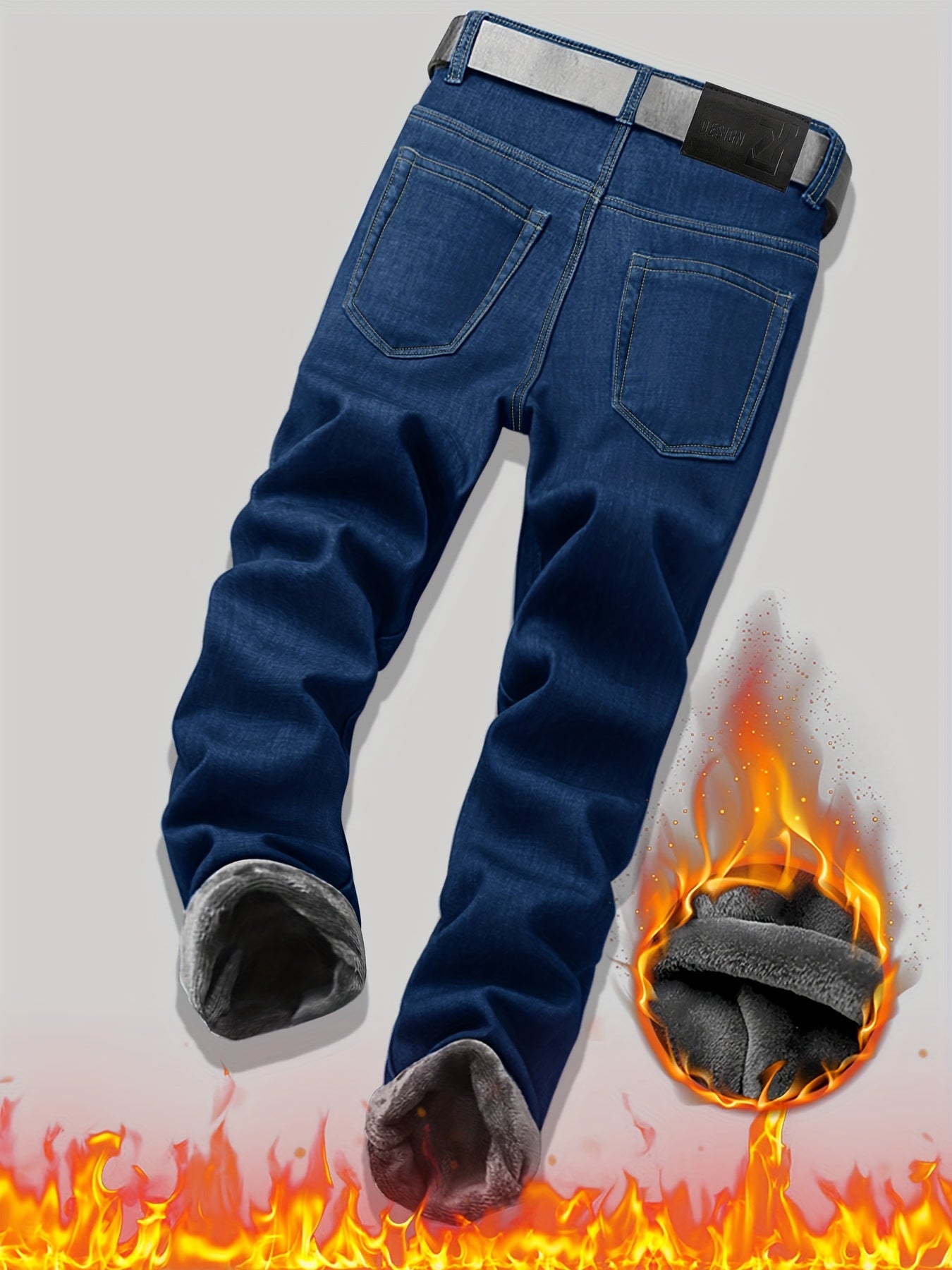 Men's Fleece-Lined Thermal Jeans Slim Fit For Winter Warmth