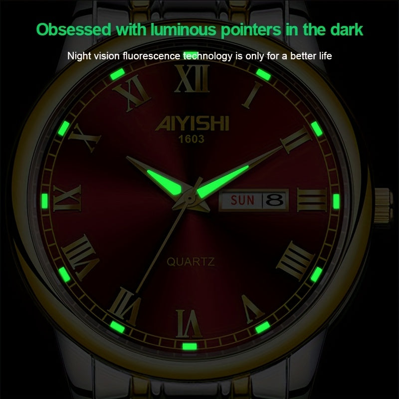 AIYISHI Stainless Steel Multifunctional Mens Watch With Date Dial
