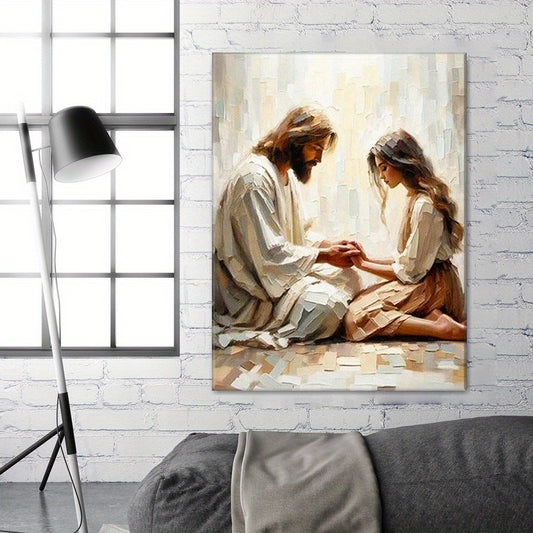 [2D Flat] 1pc Jesus Wall Art in Wooden Frame Canvas Print