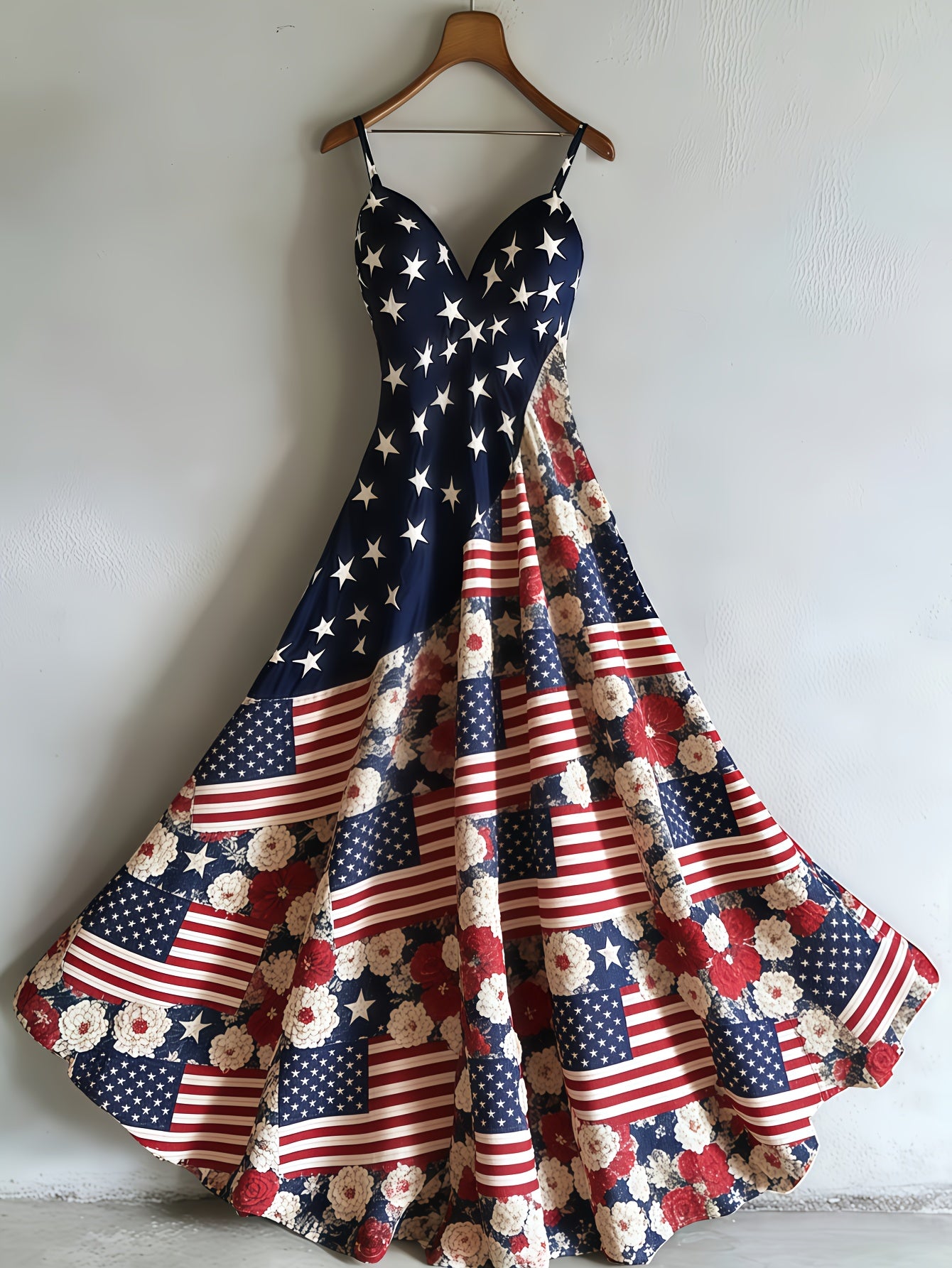 National Flag Maxi Dress A Line Sleeveless V Neck