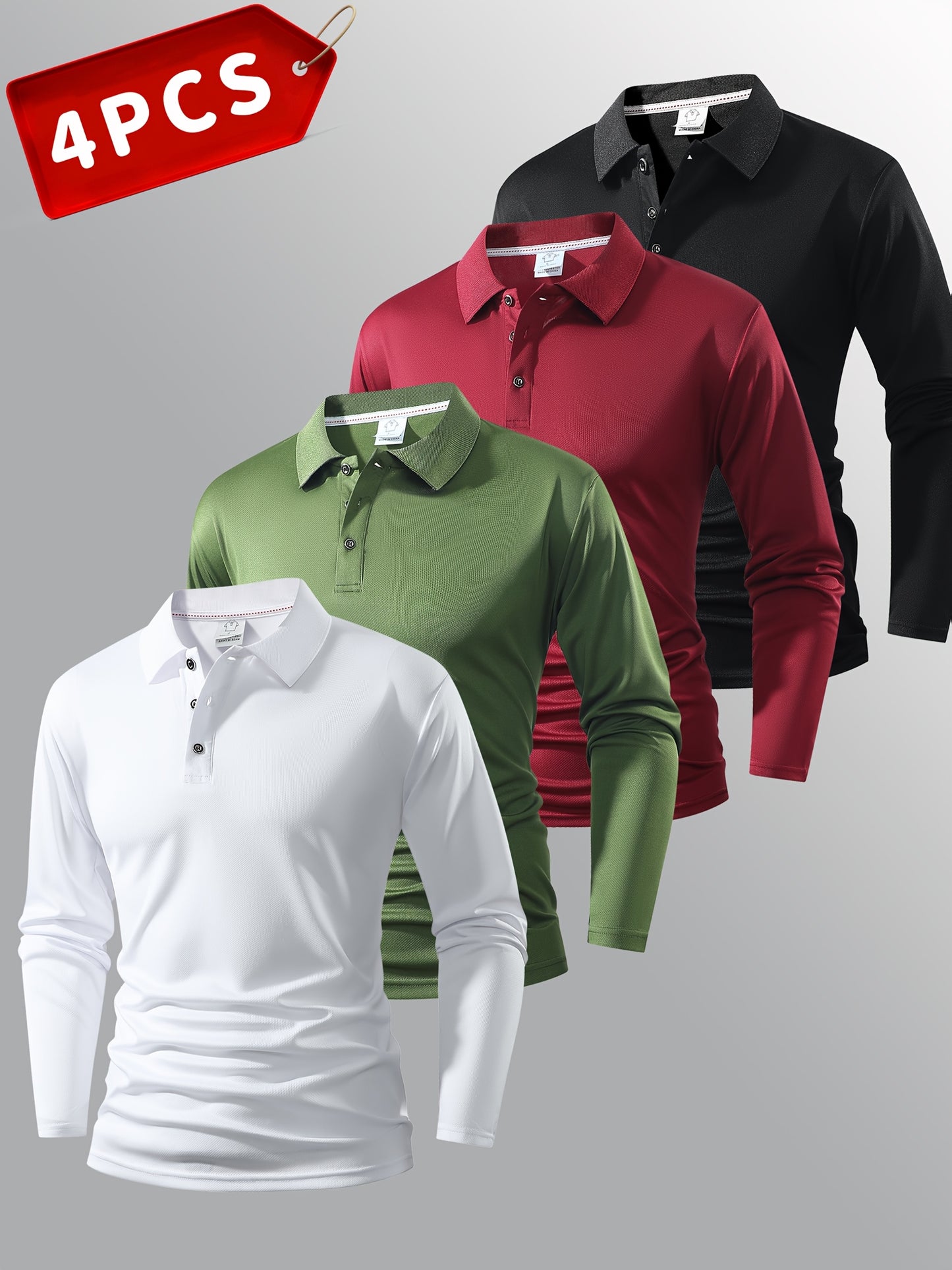 Men Polo Long Sleeve Golf Casual Shirt With Button Collar
