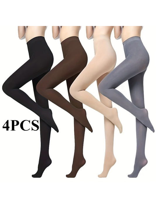 Solid Color Women's Winter Leggings With Elastic Waist Footed Seamless