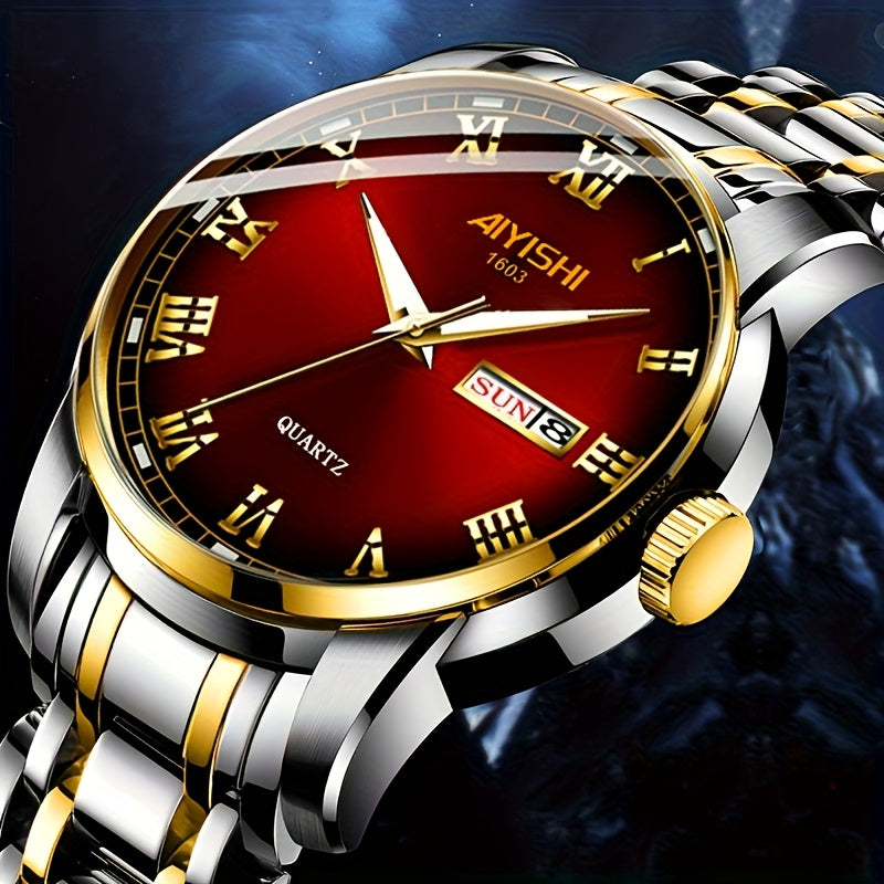 AIYISHI Stainless Steel Multifunctional Mens Watch With Date Dial