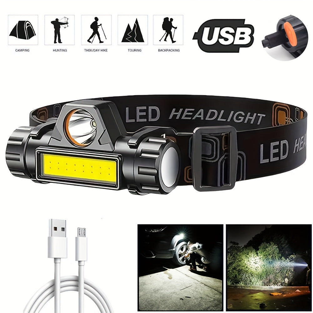 Set of 4 COB LED Headlamp Rechargeable Super Bright Long Lasting, Headlight for Head Long Range Hard Hat Light Clips for Headlamp, Hands Free Work Headlight with Magnetic Base Adjustable, Cycling Running Hiking High Lumens He