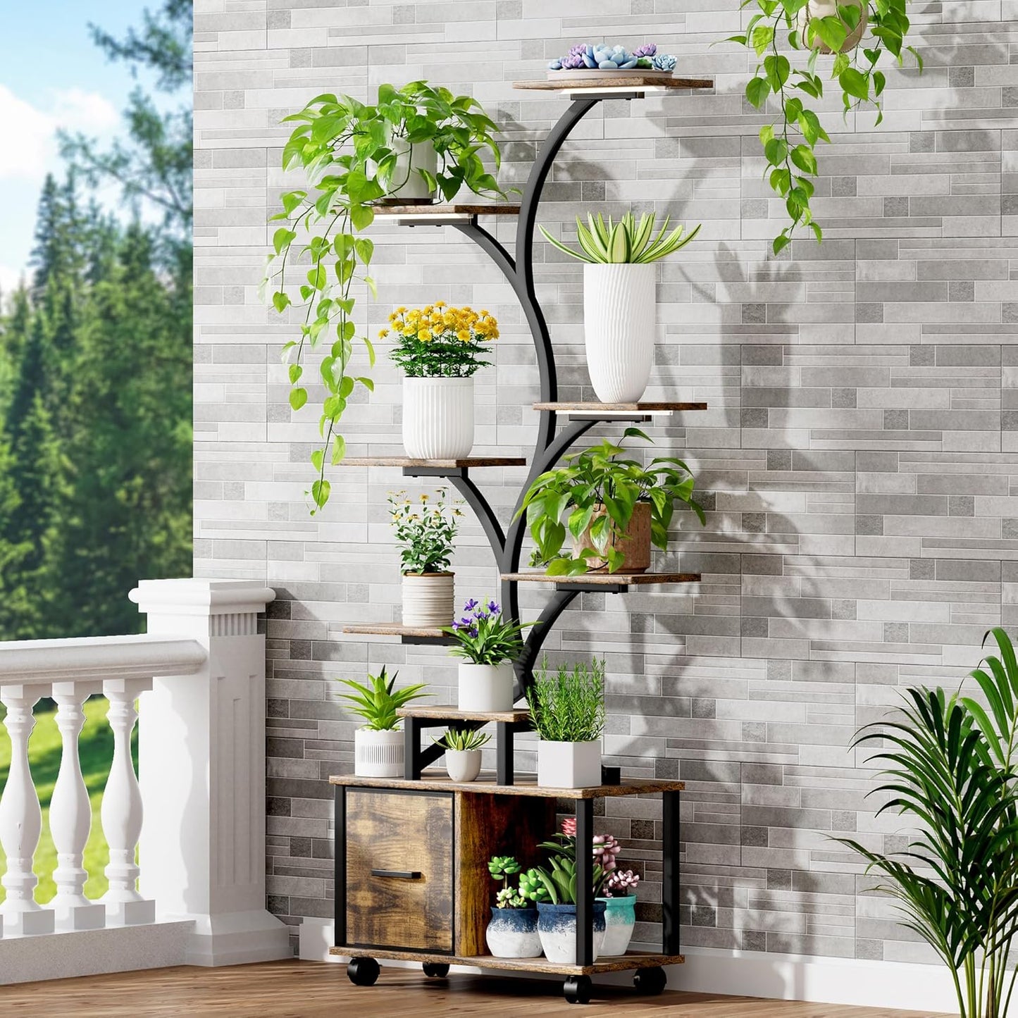 Indoor Plant Stand With Built In Grow Lights And Wheels