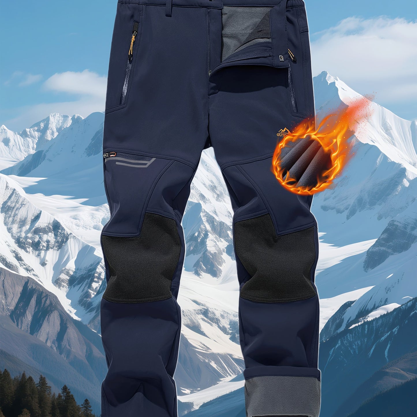 CRYSULLY Men's Winter Fleece Softshell Pants With Warm Lining Zippered Pockets