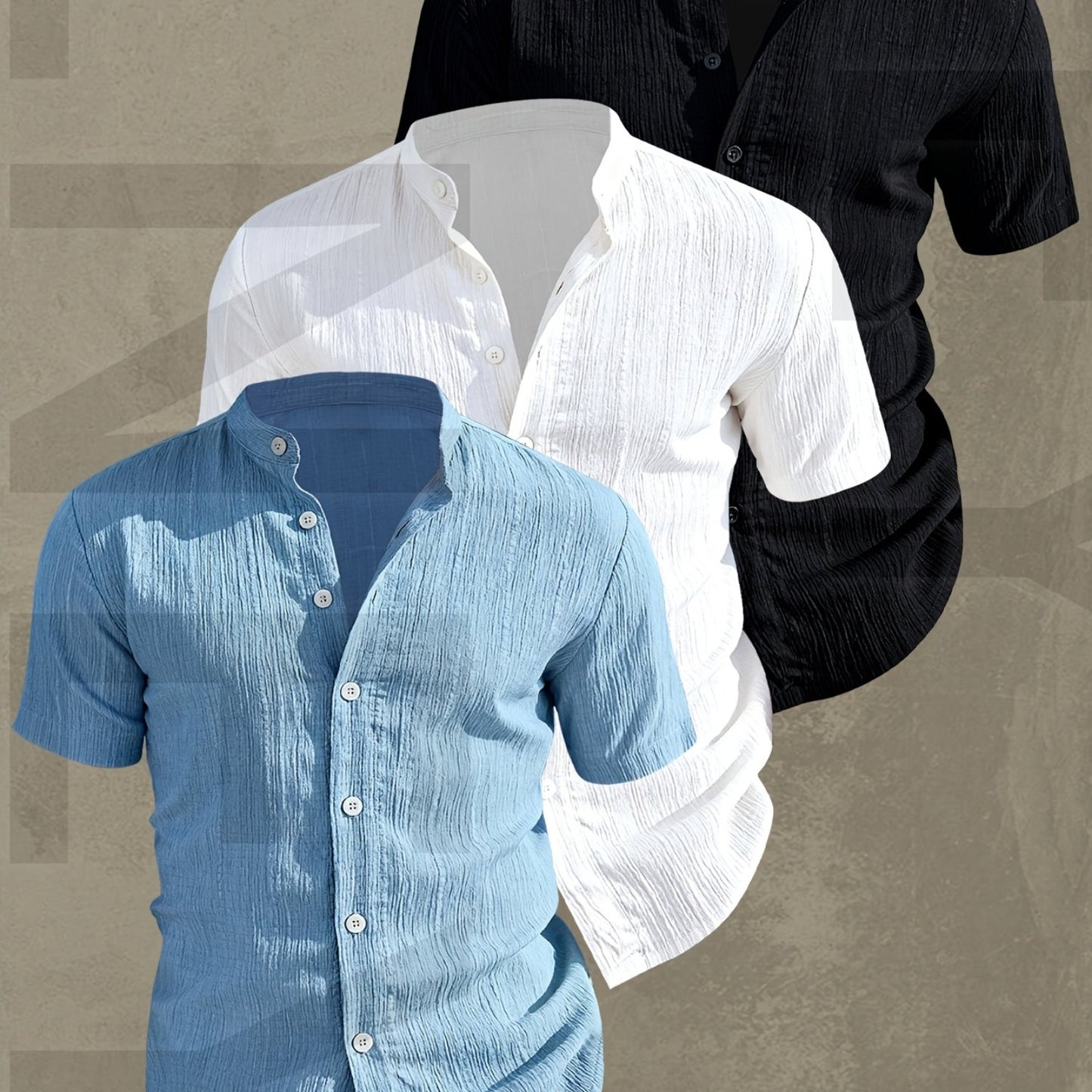 Lightweight Men Short Sleeve Shirt Stand Collar Casual Summer Wear