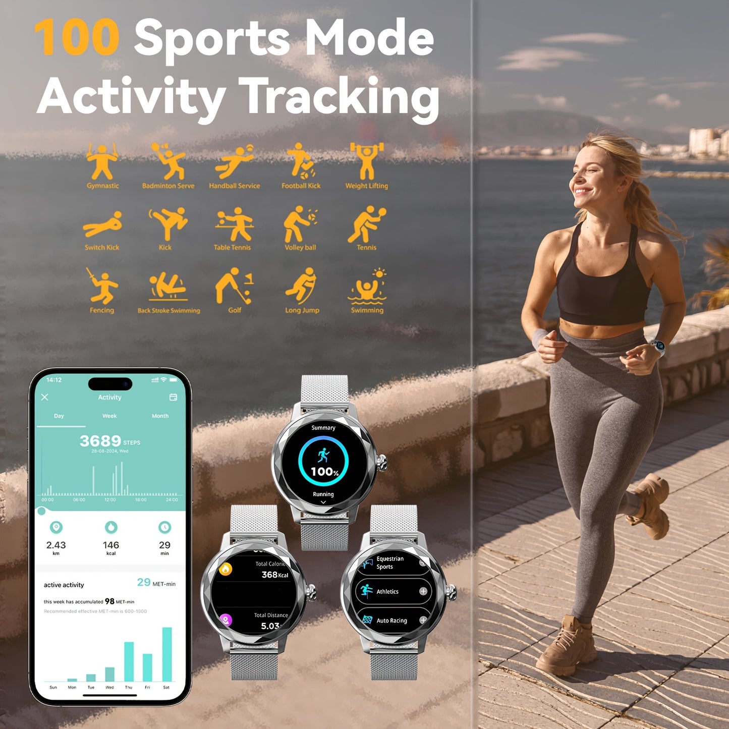 HOMAILIDA Women Smartwatch Fitness Tracker With Calls And USB Charging