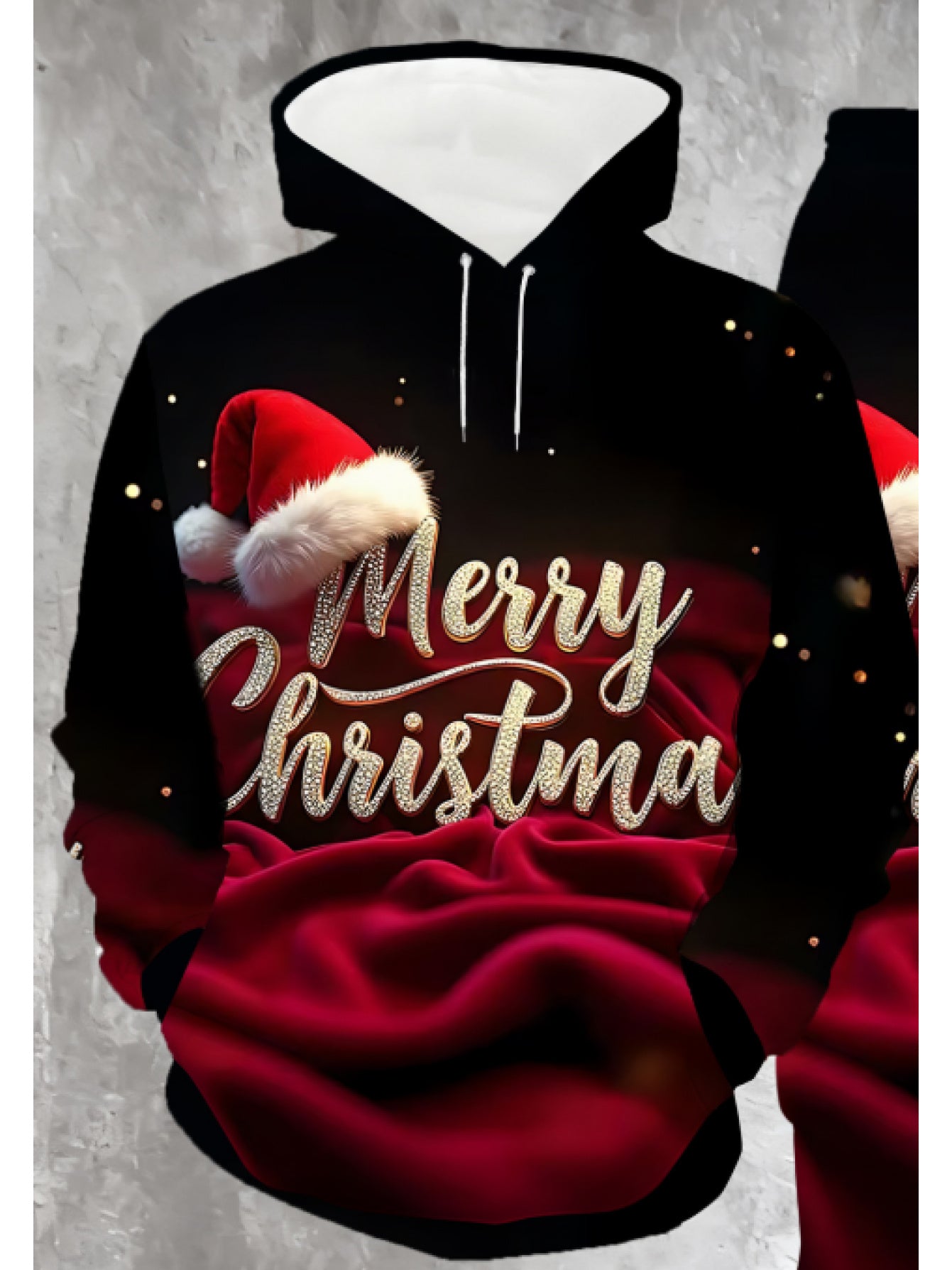 Men's Christmas Hoodie And Sweatpants Set With Glitter Print