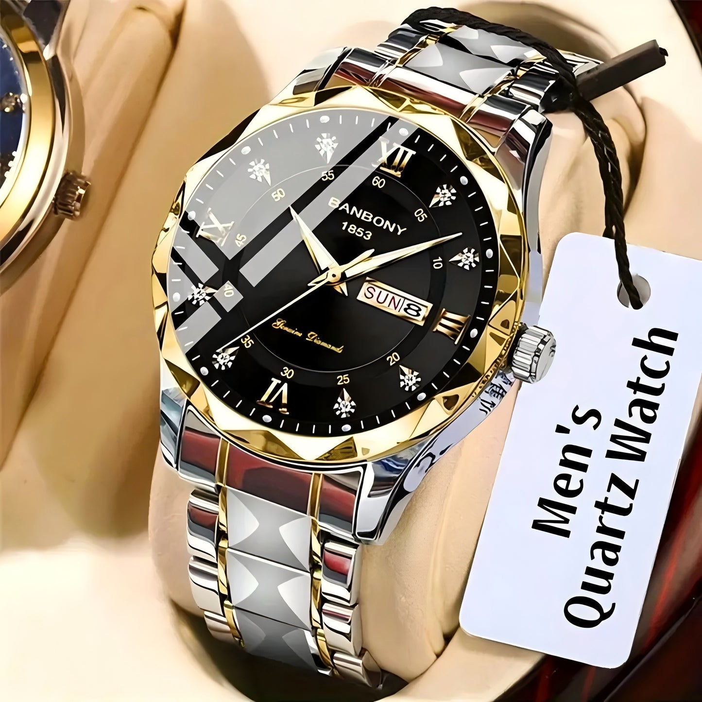 BANBONY Stainless Steel Strap Multifunctional Watch Roman Numerals Rhinestones