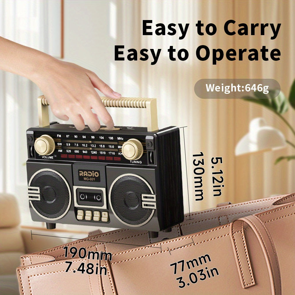 Portable FM/AM/SW Radio- Solar & USB Powered, 1200mAh Lithium Battery, Wireless, Support TF Card/USB/AUX Playback,Compact Design with Ergonomic Handle & Speaker - Ideal for Indoor/Outdoor, Camping, Emergencies - Solar-Powered
