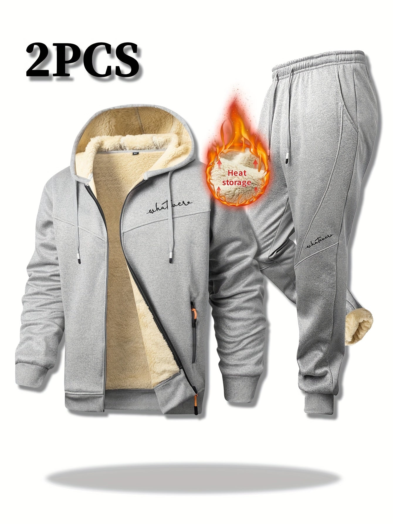 Men's Winter Fleece Set Hooded Jacket With Sherpa-Lined Pants