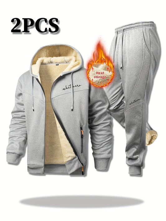 Men's Winter Fleece Set Hooded Jacket With Sherpa-Lined Pants