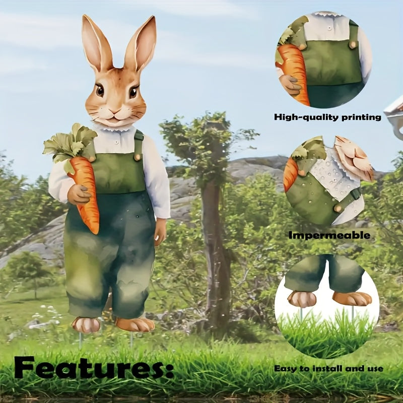 2pcs Easter Outdoor Decor Set - Large Vintage Bunny And Carrot Egg Stakes, Farmhouse Style Spring And Summer Celebration Lawn And Garden Decorations, Yard Signs, Party Decorations