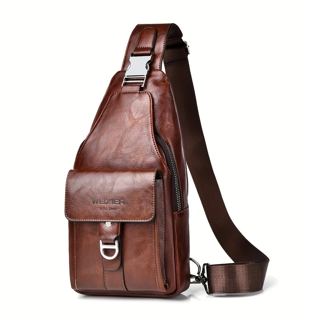 WEIXIER Men's Retro Crossbody Chest Bag With Multi Compartment Design