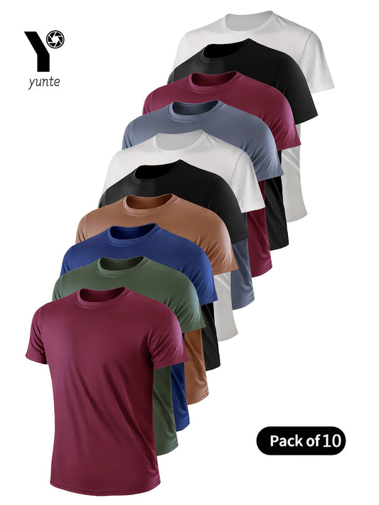 10pcs Men's Quick-Dry Athletic T-Shirts - Lightweight & Comfortable