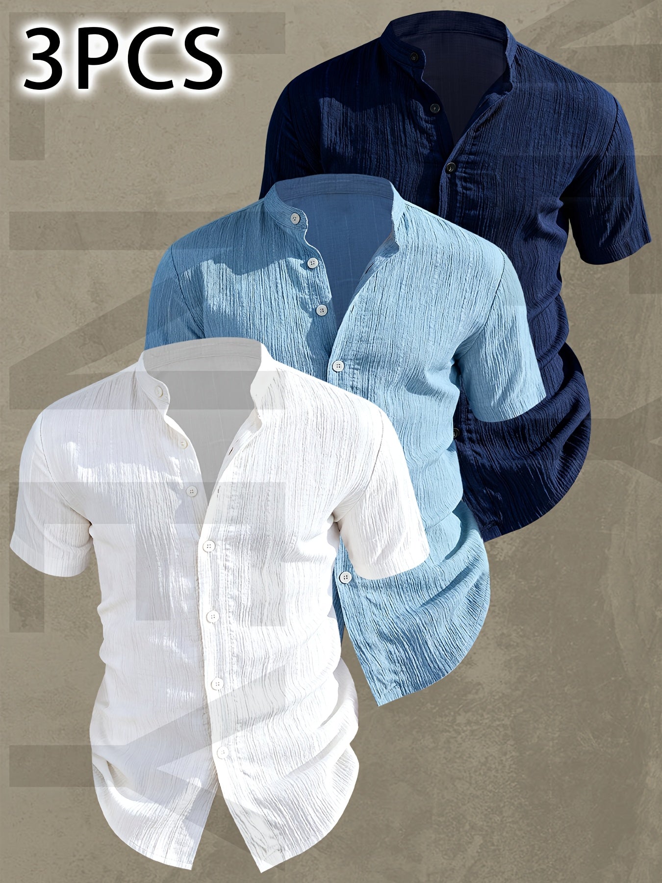 Lightweight Men Short Sleeve Shirt Stand Collar Casual Summer Wear