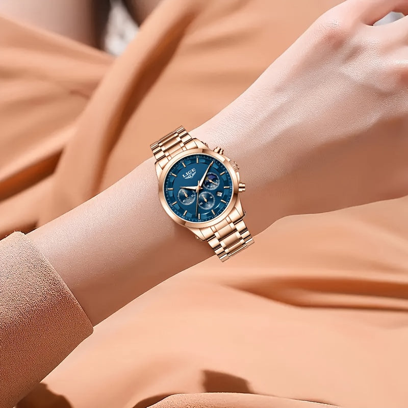 LIGE Luxury Analog Watch for Men and Women Stainless Steel