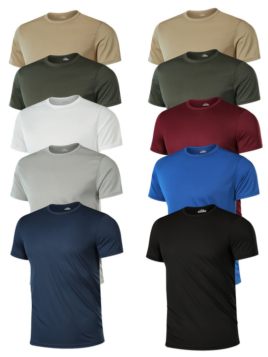 10pcs Men's Moisture-Wicking Athletic T-Shirts Multi-Color