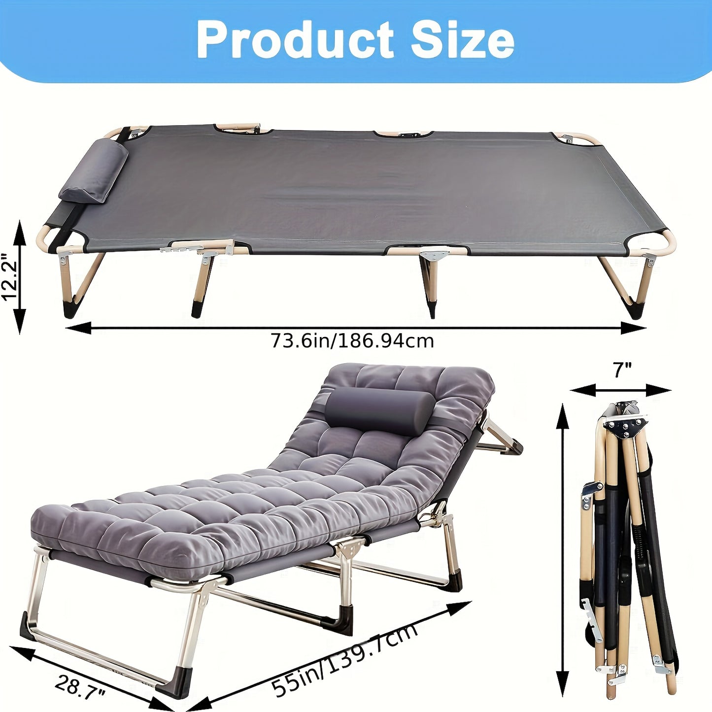 Camping Bed With Mattress And Pillow Steel Frame For Outdoors