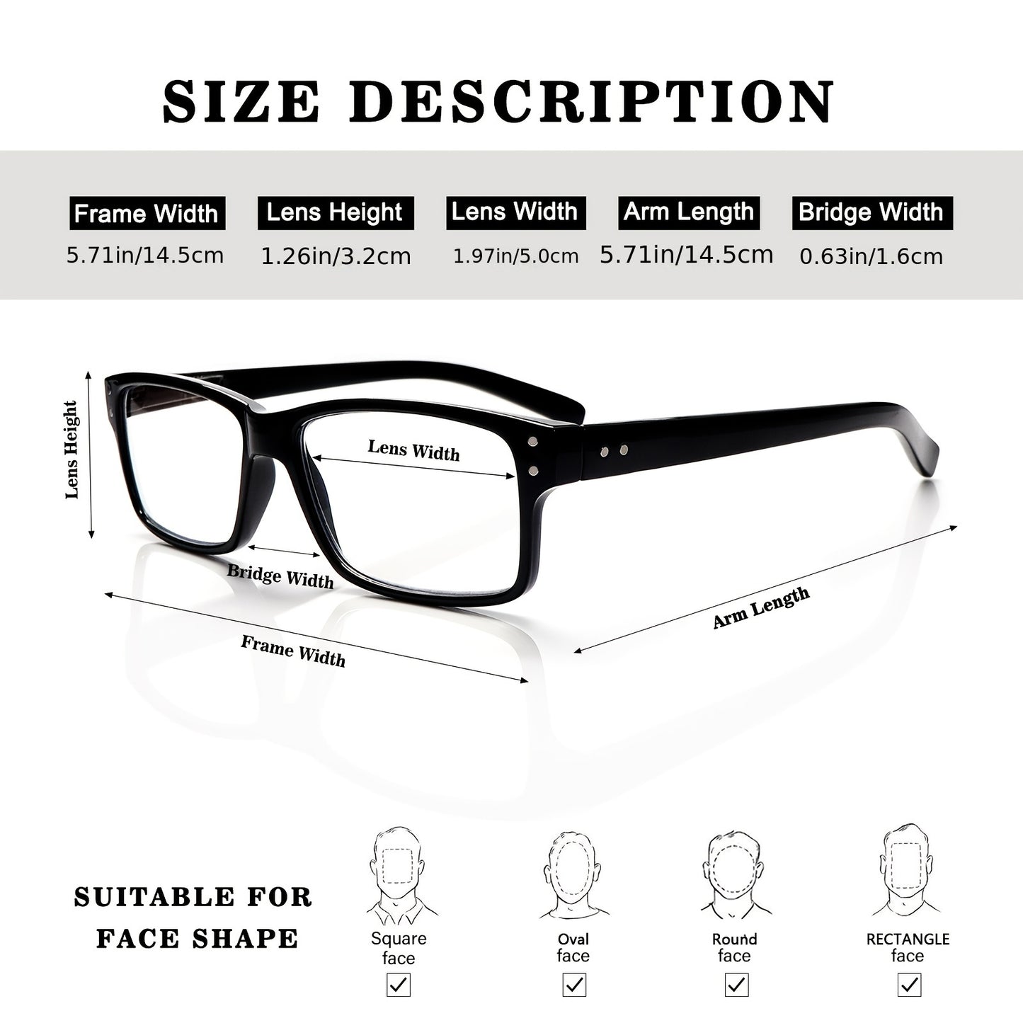 5-Pack Stylish Reading Glasses for Men and Women Lightweight Blue-Light Blocking Rectangle Frame Eyeglasses