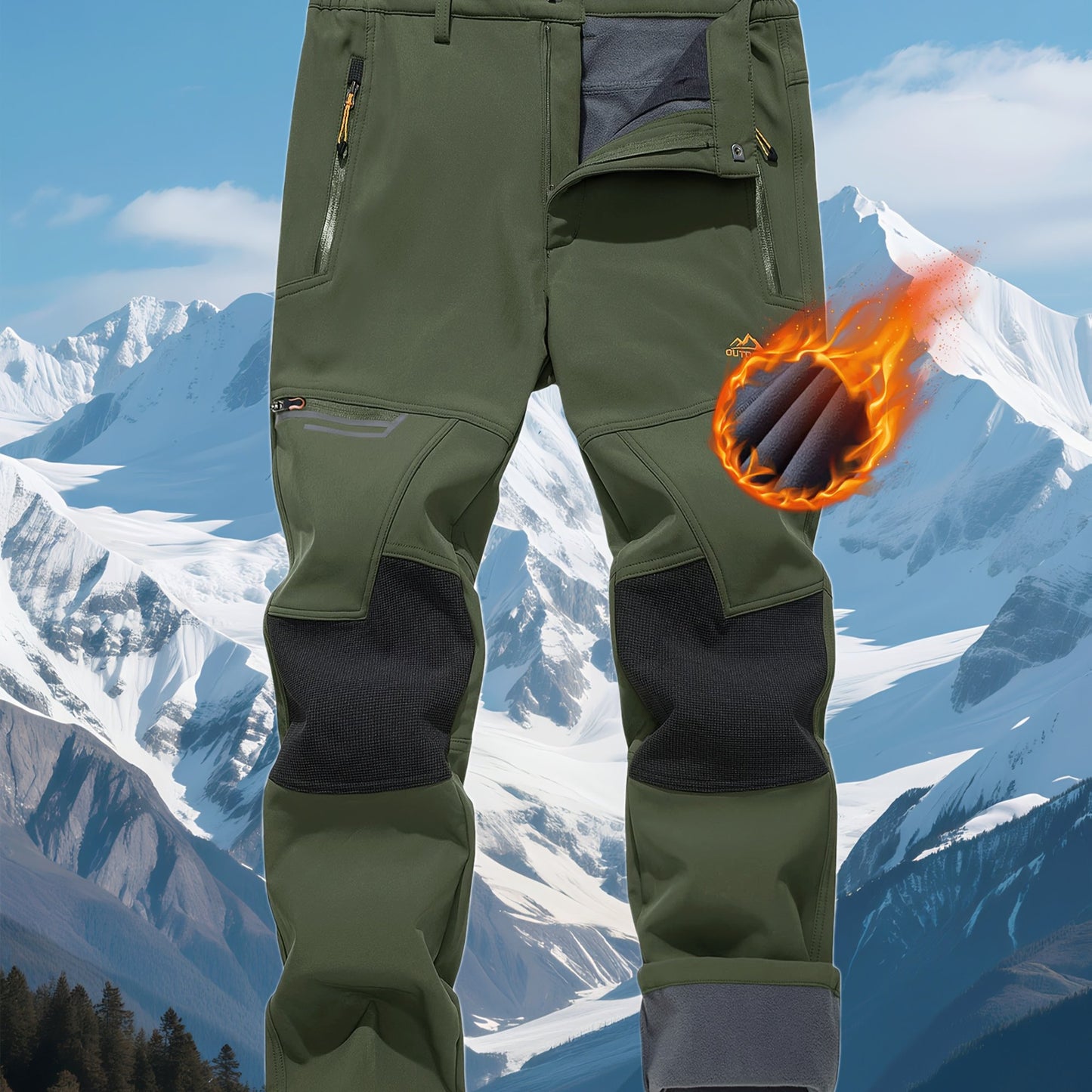 CRYSULLY Men's Winter Fleece Softshell Pants With Warm Lining Zippered Pockets