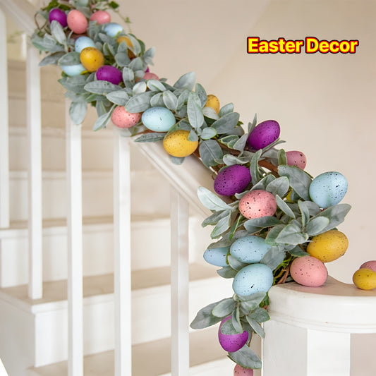1pc Artificial Easter Egg Garland with Nordic Lambs Ear Leaves & Spring Eggs - Hanging Decorations for Easter Eggspectation Parties, Spring - Plastic Egg Decor Suitable for,, Easter Egg Hunt