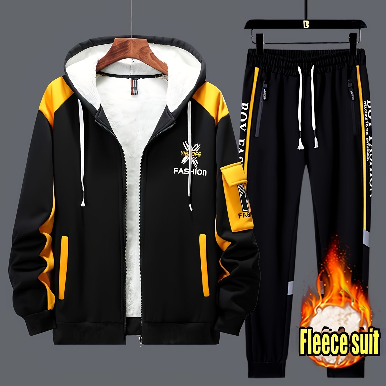 Men's Winter Jacket And Pants Set With Hooded Coat