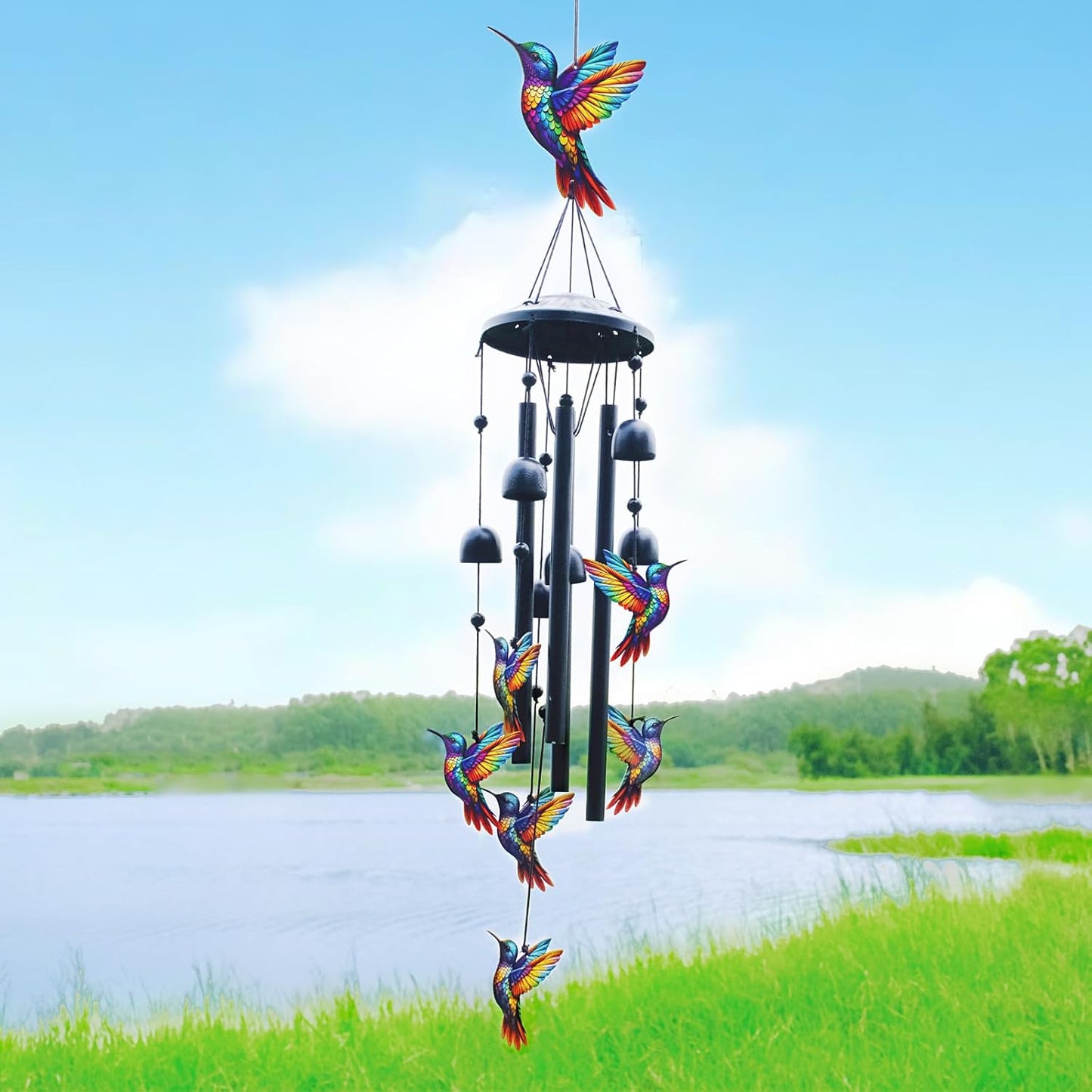 Hummingbird Wind Chimes Outdoor Metal Garden Decor