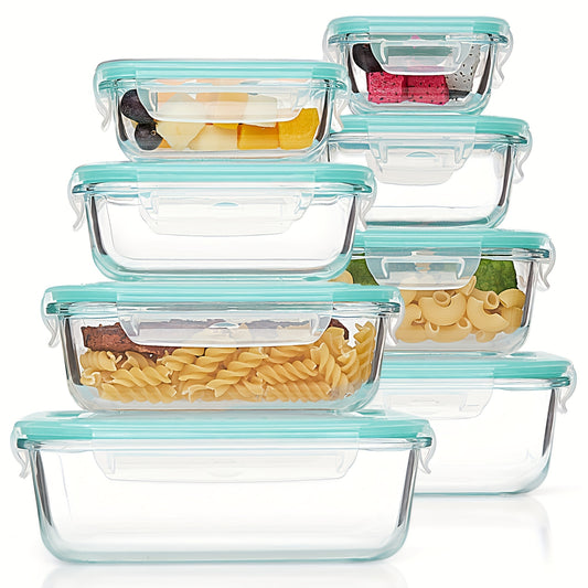 16pcs Sealed Glass Food Storage Containers, Lunch Boxes, Microwave Ovens, Ovens - Perfect For Salads, Fruits, Vegetables, And Sandwiches, Lunch Boxes | Sealed Storage | Durable Glass, Food Storage Containers (8 Lids+8 Contain
