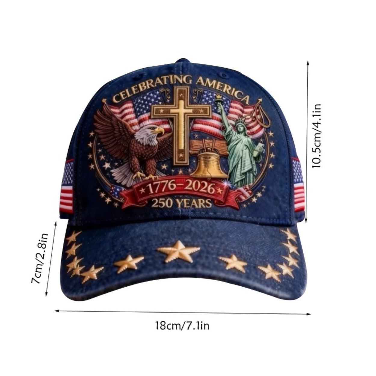 2-Pack US 250th Anniversary Caps - Eagle and Liberty and Cross Design, Adjustable Patriotic Baseball Caps, Unisex, Printed Caps, Independence Day Caps, Holiday Accessories, Ideal Gift for History Lovers, Suitable for All Seas