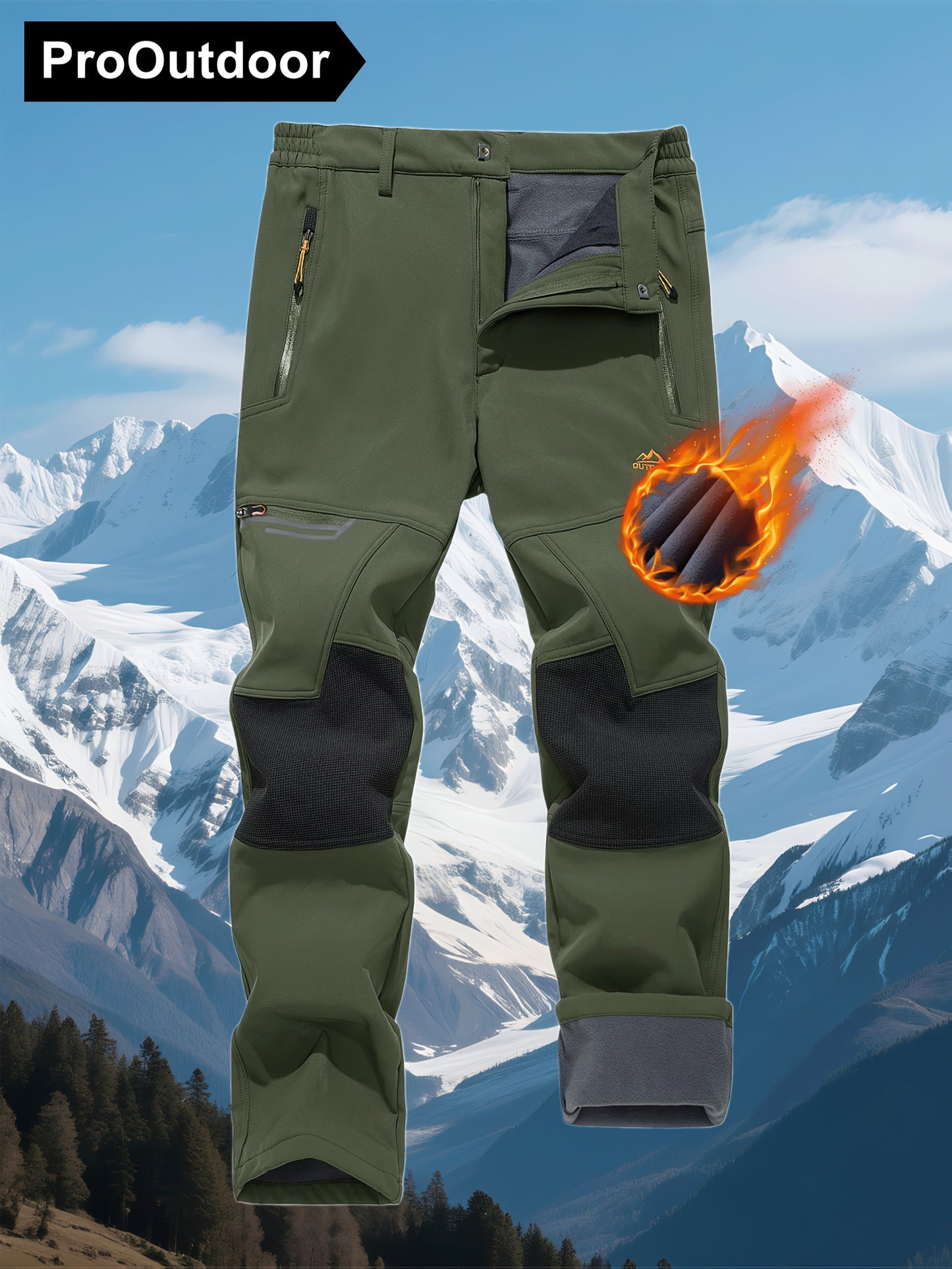 CRYSULLY Men's Winter Fleece Softshell Pants With Warm Lining Zippered Pockets