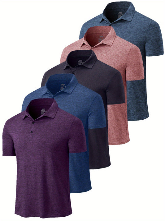 TELALEO 5 Pack Quick Dry Men's Lapel Golf T-Shirts with Sun Protection Moisture Wicking and Anti Wrinkle for Casual and Office Wear