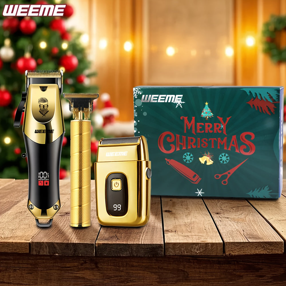 3pcs Set Golden Hair Clippers Professional, Beard Trimmer, T-Blade Trimmer Kit For Men, Cordless Hair Cutting And Styling Tools, Golden Design Shaver, Ideal Birthday And Christmas Gifts, Valentine'S Day