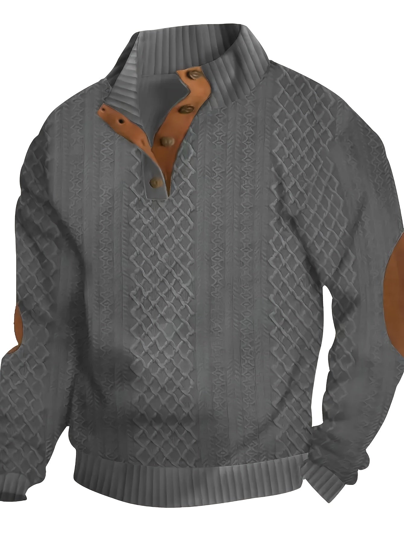 Men Jacquard Knit Stand Collar Sweater With Button Closure