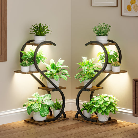 CODACE 2pcs Indoor Plant Stand With Grow Lights Four Tier