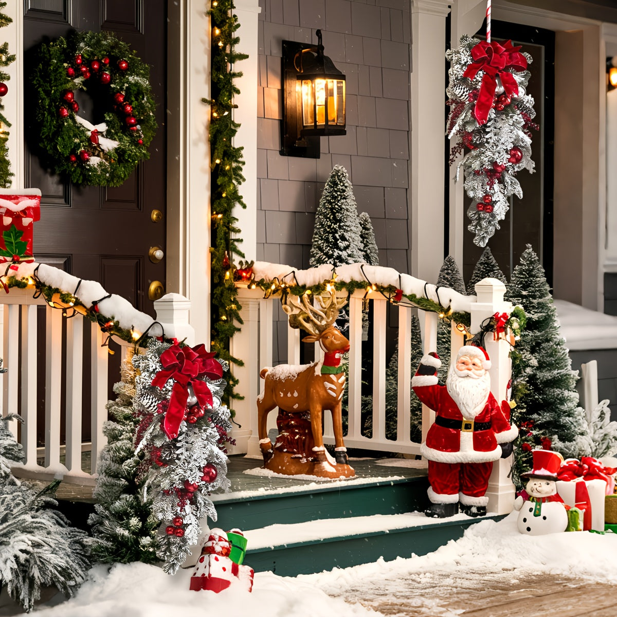 Artificial Christmas Teardrop Swags Wreath For Stair Railings