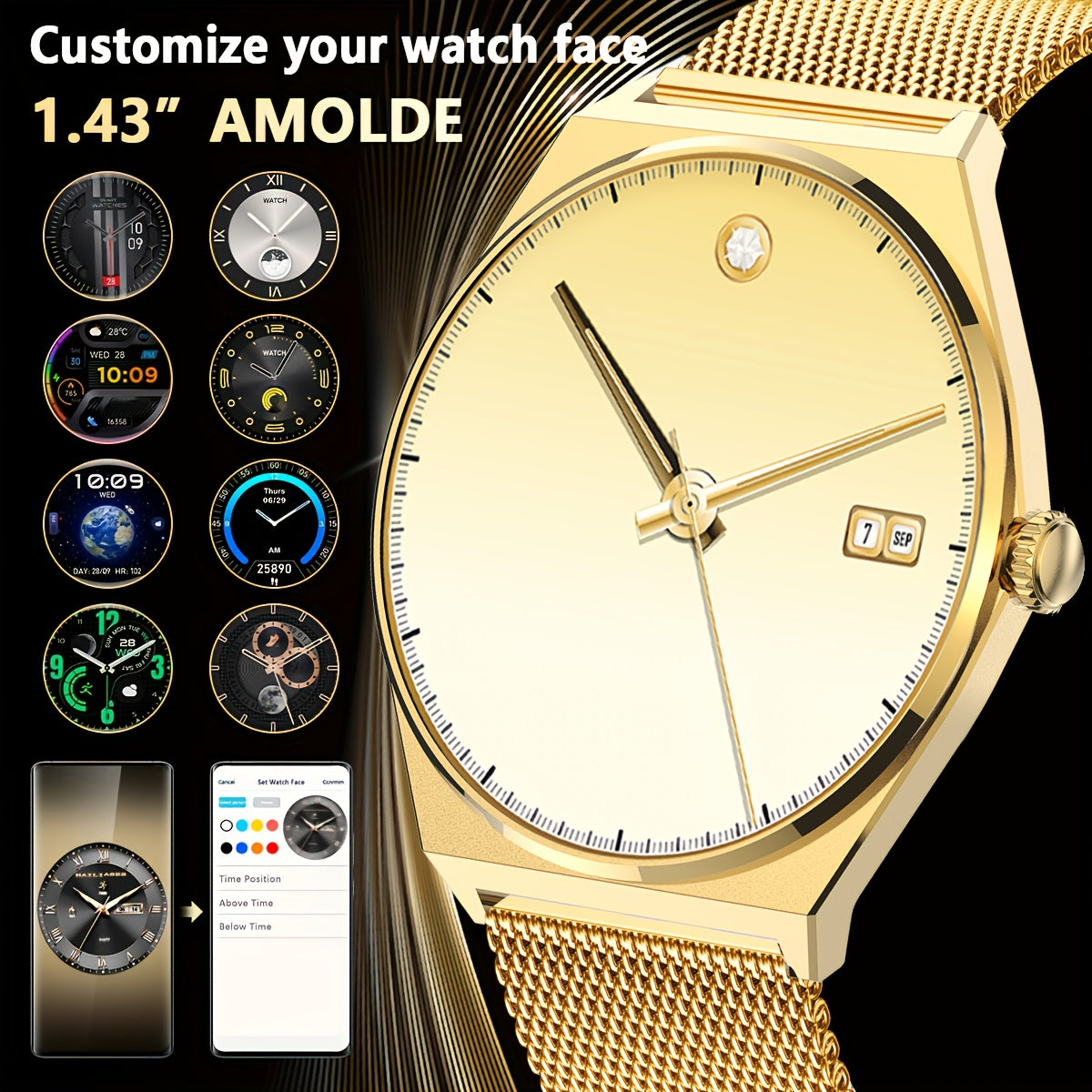 DAORKOW Ultra Thin Smart Watch 1.43 Touch Screen Bluetooth 5.3