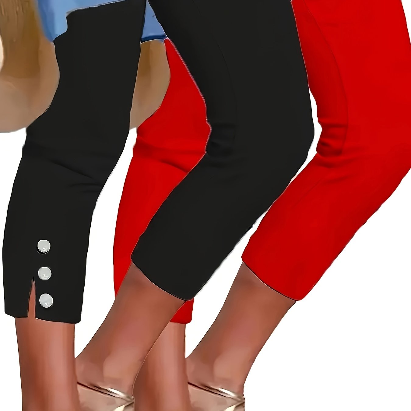 Two Pack Women's Slim Fit Capri Leggings With Button Detail